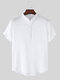 Mens Basic Solid Color Linen Short Sleeve Henley Shirt - White