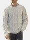 Mens Plain Pure Color Cable Knit Crew Neck Casual Pullover Sweaters - White