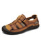 Men Closed Toe Hand Stitching Outdoor Woven Leather Sandals - Yellow