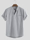 Mens 100% Cotton Breathable Short Sleeve Summer Plain Loose Casual Henley Shirt - Grey