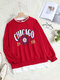 Letters Print O-neck Stitching Hem Casual Sweatshirt for Women - Red