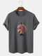 Mens Japanese Fish Print Crew Neck Short Sleeve T-Shirts - Dark Gray