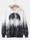 Mens Forest Landscape Graphic Print Drawstring Hoodie With Kangaroo Pocket - White