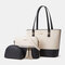 Women 3PCS Tassel Patchwork Large Capacity Handbag Tote - Black