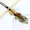 Vintage Pendant Handmade Necklace Beaded Leaves Charm Necklace Ethnic Jewelry for Women - Yellow