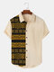 Camicie a maniche corte patchwork da uomo etniche tribali geometriche invernali - Cachi