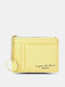 Women Faux Leather 8 Card Slot Zipper Card Holder Mini Keychain Short Wallet - Yellow