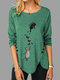 Cute Cat Butterflies Print Long Sleeve Irregular Plus Size T-shirt - Green