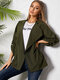 Solid Lapel Collar Adjuatable Sleeves Pocket Trench Coat - Green