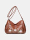 Ethnic Flower Embroidered Texture Hardware Waterproof Breathable Vintage Soft Crossbody Bag - Brown