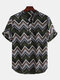 Mens Funny Ethnic Chevron Printed Stand Collar Short Sleeve Loose Henley Shirts - As Picture