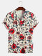 Mens All Over Floral Print Revere Collar Holiday Short Sleeve Shirts - Apricot