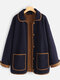 Wool Patchwork Turn-down Collar Plus Size Winter Coat - Navy