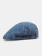 Men Denim Plaid Pattern Sunshade Short Brim Casual Vintage Forward Hats Beret Flat Caps - Dark Blue