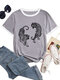 Tiger Graphic Contrast Color Short Sleeve Crew Neck T-shirt - Gray