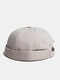 Unisex Cotton Solid Color Fashion Simple All-match Adjustable Brimless Beanie Landlord Caps Skull Caps - Beige