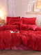 4Pcs AB Sided Plain Color Crystal Velvet Comfy Bedding Duvet Cover Set Pillowcase Adults Bed Duvet Set - Red
