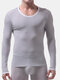 Men Stretch Plain Thermal Underwear Thin Nylon Breathable Slim Round Neck Shirts Long Johns - Gray