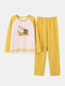 Женщины мультфильм собаки кошки принт пижамы с длинным рукавом с круглым вырезом Loungewear - Желтый