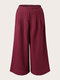 Plus Size Solid Elastic Waist Thermal Lined Wide-leg Pants - Red