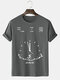 Mens Clock Printed Crew Neck Casual Cotton Short Sleeve T-Shirts - Gray