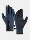 Men Dacron Polar Fleece Reflective Strip Plus Velvet Full-finger Warmth Outdoor Waterproof Windproof Non-slip Touchscreen Gloves - Blue