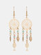 JASSY Alloy Retro Ethnic Style Hollow Dreamcatcher Pattern Tassel Earrings - Gold