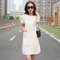 Short-sleeved Loose Temperament Retro Cotton Linen Dress  - creamy-white