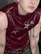 Mens Satin Star Patched Half-Collar Sleeveless Tank - Wine Red