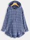 Wrinkle Print Irregular Drawstring Knit Plus Size Hooded Blouse - Blue
