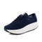 Mesh Hollow Breathable Slip Resistant Rocker Sole Lace Up Shake Shoes  - Dark Blue