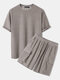 Mens Waffle Big Pocket Shorts Design Drop Shoulder Loose Two Pieces Loungewear - Khaki