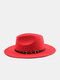 Unisex Woolen Felt Solid Color Strap Decoration Big Flat Brim Top Hat Fedora Hat - Red