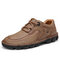 Men Hand Stitching Leather Non Slip Wearable Soft Sole Casual Shoes - Khaki
