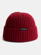 Unisex Solid Knitted Letters Label All-match Warmth Brimless Beanie Landlord Cap Skull Cap - Wine Red