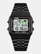 4 Cores Aço Inoxidável Homens Casual Esporte Watch Luminoso Impermeável Multifuncional Digital Watch - Preto