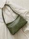 Women Crocodile Pattern Solid Satchel Shoulder Bag - Green