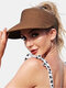 Women Straw Solid Color Empty Top Outdoor Sunscreen Breathable Casual Straw Hat - Coffee