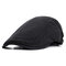 Men Cotton Beret Flat Cap Solid Color Ivy Gatsby Newsboy Sunshade Casual Peaked Forward Cap Adjustable Hat - Black