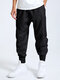 Mens Seam Detail Zip Cuff Solid Color Drawstring Jogger Pants - Black