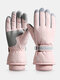 महिला Plus मखमली नक्षत्र प्रिंट लंबा बुना हुआ लोचदार कलाई विंडप्रूफ जलरोधक गर्मी पु गैर पर्ची टचस्क्रीन दस्ताने - गुलाबी