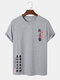 Mens Floral Chinese Character Print Crew Neck Short Sleeve T-Shirts - Gray