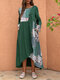 Vestido estampado floral patchwork bainha alta e baixa Plus tamanho com bolsos - Verde