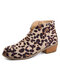 Plus Size Women Casual Comfy Suede V Shape Chunky Heel Zip Ankle Boots - Leopard