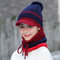 Wool Cap And Scarf Set Beanie Warm Winter Pom Wooly Cap - Navy