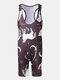 Mens Sexy Sleeveless Hollow Out Body Sculpting Stars Unicorn Pattern Print Tank Top Short Jumpsuits - Stars Unicorn