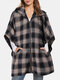 Plaid Print Zipper Pocket Half Sleeve Casual Coat for Women - Khaki