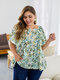 Floral Print Square Collar Ruffle Short Sleeve Plus Size Blouse - Green