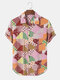 Mens Floral Check Mix Print Vintage Short Sleeve Shirts - Pink