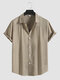 Camisas masculinas de lapela de cor pura com botões básicos de algodão manga curta - Cáqui
